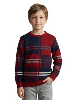 Monte Carlo - Boys Red Regular Fit Round Neck Stripes Sweater