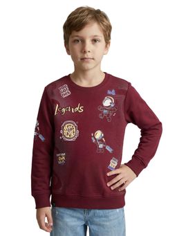 Monte Carlo - Boys Maroon Regular Fit Round Neck Printed Sweatshirt