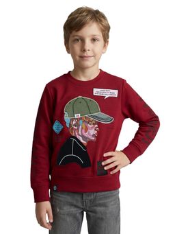 Monte Carlo - Boys Maroon Regular Fit Round Neck Graphic Print Sweatshirt