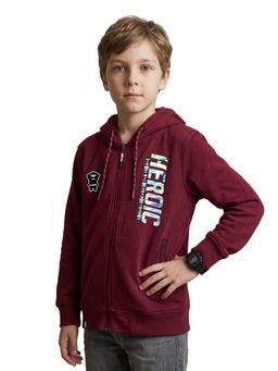 Monte Carlo - Boys Maroon Regular Fit Hooded Printed Jacket