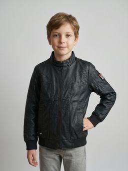 Monte Carlo - Boys Full Sleeve Snap Collar Solid Leather Jacket