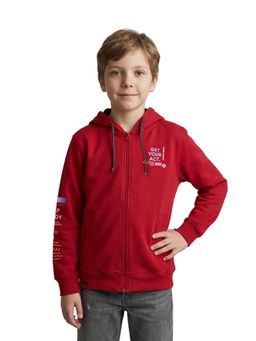 Monte Carlo - Boys Red Regular Fit Hooded Printed Jacket