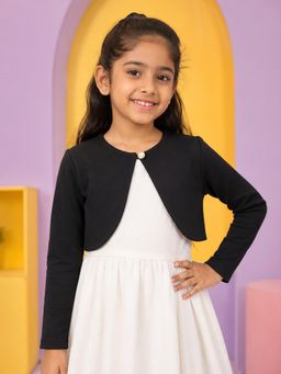 KiddoPanti - Black Girls Fleece Full Sleeves Solid Crop Shrug