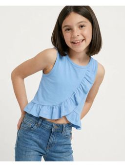 Tommore - Blue Overlap Frill Top