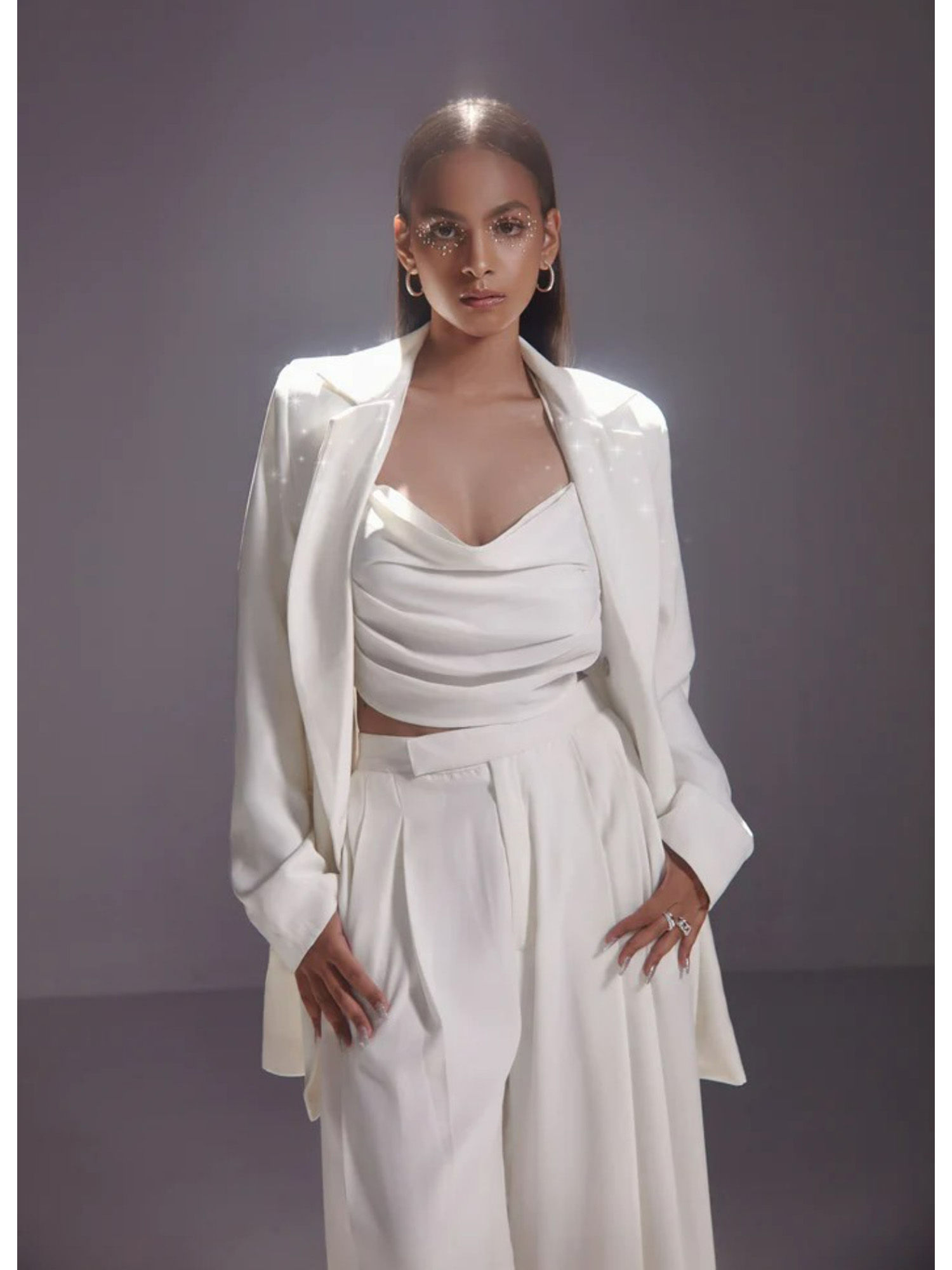 Oversized Double Breasted Blazer-White-picture-38