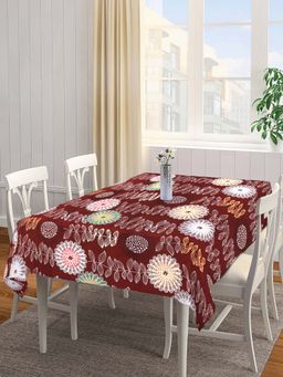 ARRABI - Brown Floral Cotton Blend 6 Seater Table Cover