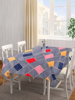 ARRABI - Grey Geometric Cotton Blend 6 Seater Table Cover