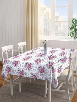 ARRABI - White Floral Cotton Blend 6 Seater Table Cover