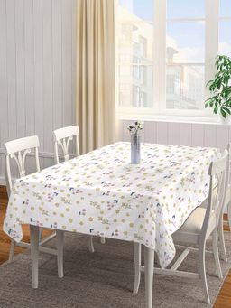 ARRABI - Off White Floral Cotton Blend 6 Seater Table Cover