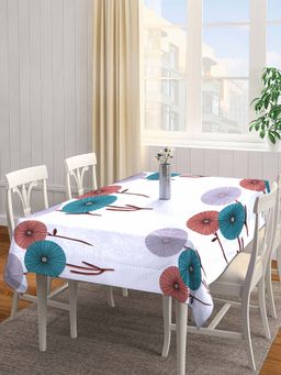 ARRABI - White Floral Cotton Blend 6 Seater Table Cover