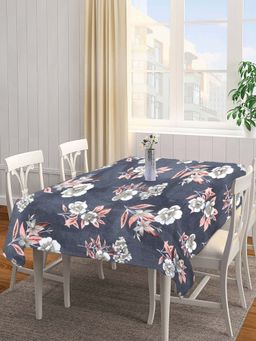 ARRABI - Grey Floral Cotton Blend 8 Seater Table Cover