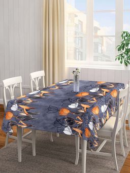 ARRABI - Grey Floral Cotton Blend 8 Seater Table Cover