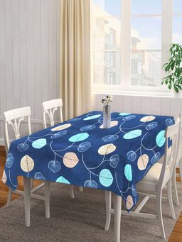 ARRABI - Blue Leaf Cotton Blend 8 Seater Table Cover