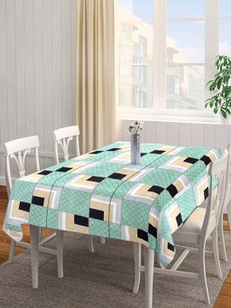 ARRABI - Green Geometric Cotton Blend 8 Seater Table Cover