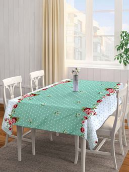 ARRABI - Green Floral Cotton Blend 8 Seater Table Cover