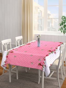 ARRABI - Pink Floral Cotton Blend 8 Seater Table Cover