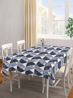 ARRABI - Grey Geometric Cotton Blend 8 Seater Table Cover