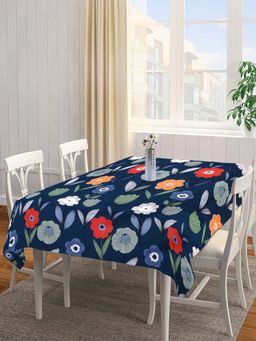 ARRABI - Blue Floral Cotton Blend 8 Seater Table Cover