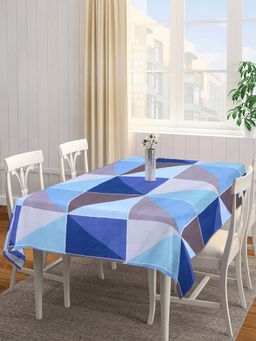 ARRABI - Blue Geometric Cotton Blend 8 Seater Table Cover