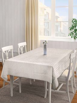 ARRABI - Beige Stripes Cotton Blend 8 Seater Table Cover