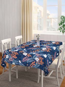 ARRABI - Blue Floral Cotton Blend 8 Seater Table Cover