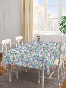 ARRABI - Blue Floral Cotton Blend 8 Seater Table Cover