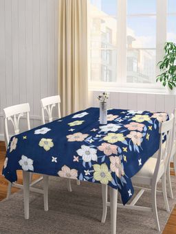 ARRABI - Blue Floral Cotton Blend 8 Seater Table Cover