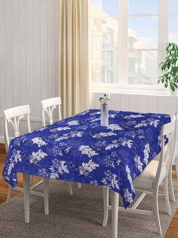 ARRABI - Blue Leaf Cotton Blend 6 Seater Table Cover