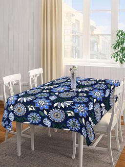 ARRABI - Blue Floral Cotton Blend 6 Seater Table Cover