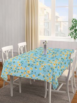 ARRABI - Turquoise Floral Cotton Blend 6 Seater Table Cover