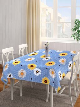 ARRABI - Blue Floral Cotton Blend 6 Seater Table Cover