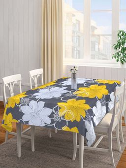 ARRABI - Grey Floral Cotton Blend 6 Seater Table Cover