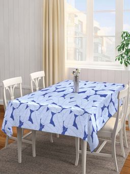 ARRABI - Blue Leaf Cotton Blend 6 Seater Table Cover