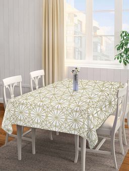 ARRABI - Beige Geometric Cotton Blend 6 Seater Table Cover