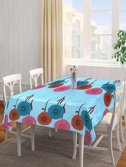 ARRABI - Blue Floral Cotton Blend 6 Seater Table Cover