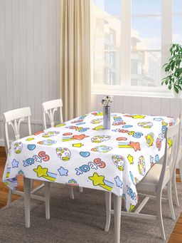 ARRABI - Off White Cartoon Cotton Blend 6 Seater Table Cover