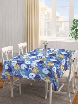 ARRABI - Blue Leaf Cotton Blend 6 Seater Table Cover