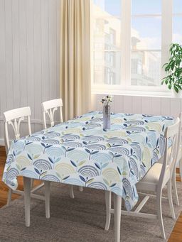 ARRABI - Blue Leaf Cotton Blend 6 Seater Table Cover