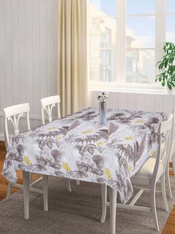 ARRABI - Brown Leaf Cotton Blend 6 Seater Table Cover