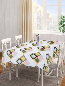 ARRABI - Off White Geometric Cotton Blend 6 Seater Table Cover