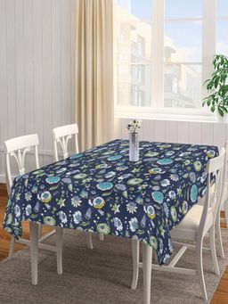 ARRABI - Grey Floral Cotton Blend 6 Seater Table Cover