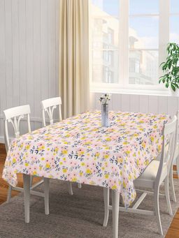 ARRABI - Peach Floral Cotton Blend 6 Seater Table Cover