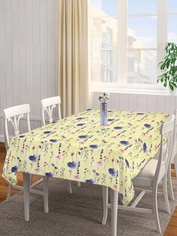 ARRABI - Yellow Floral Cotton Blend 6 Seater Table Cover