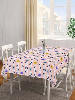 ARRABI - Pink Floral Cotton Blend 6 Seater Table Cover