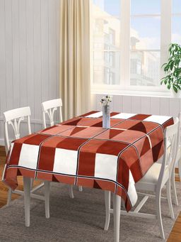 ARRABI - Brown Checks Cotton Blend 6 Seater Table Cover