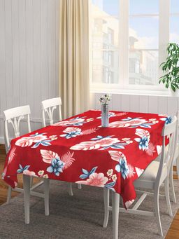 ARRABI - Red Floral Cotton Blend 6 Seater Table Cover