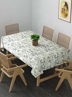 ARRABI - Blue Floral Cotton Blend 8 Seater Table Cover