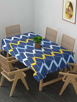 ARRABI - Blue Geometric Cotton Blend 8 Seater Table Cover