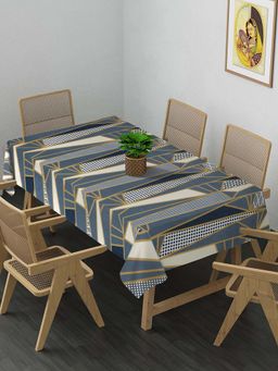 ARRABI - Grey Geometric Cotton Blend 8 Seater Table Cover