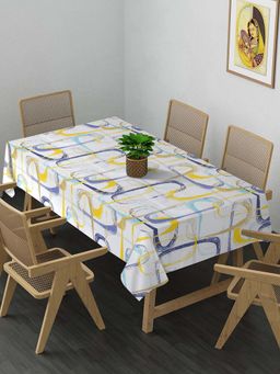 ARRABI - White Abstract Cotton Blend 8 Seater Table Cover